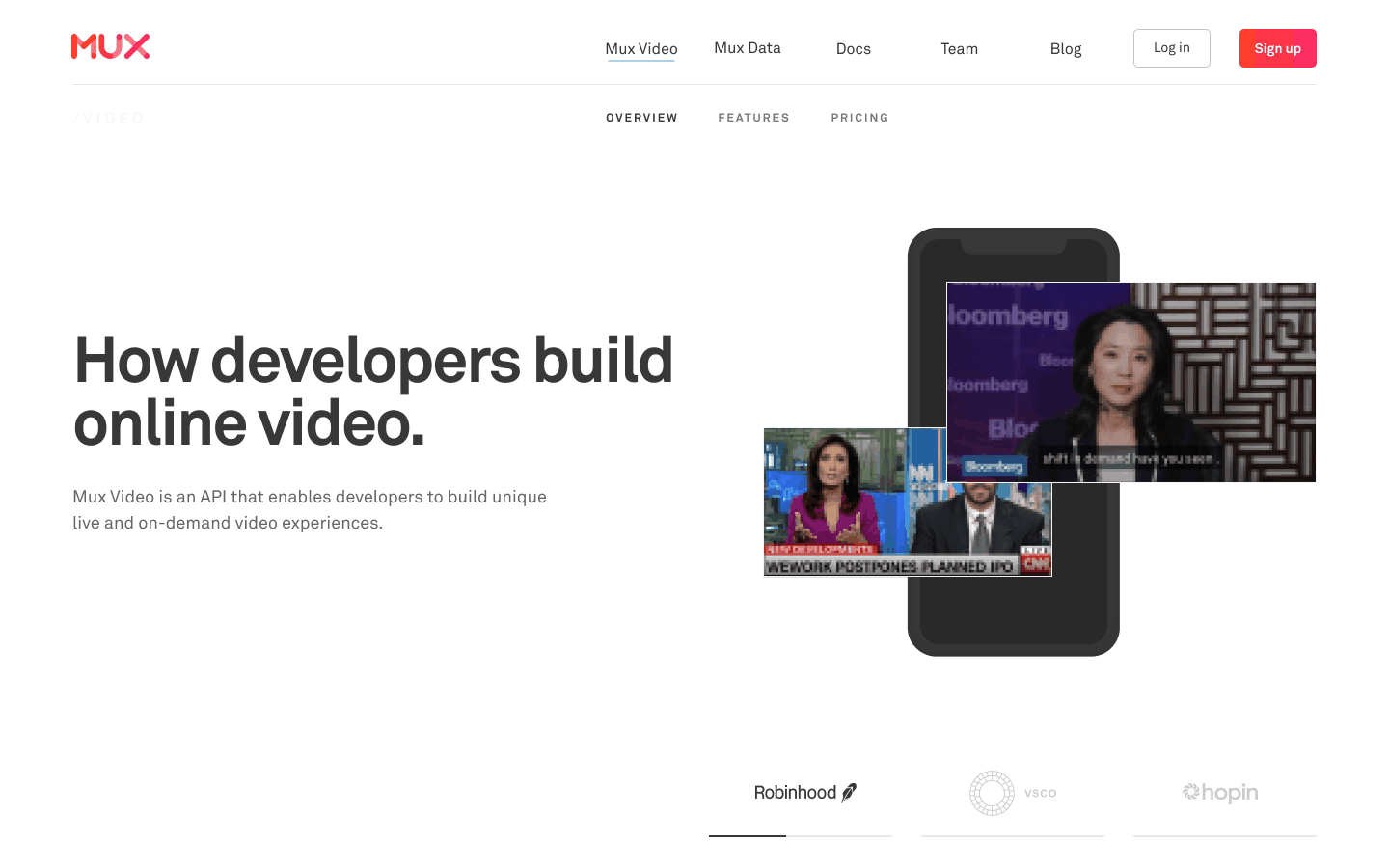 A website with a carousel of customer videos and devices 